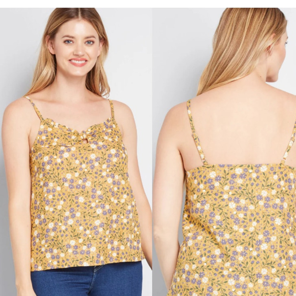 Modcloth Spruced Up Summer Floral Sleeveless Linen Tank Top Yellow Women M NWT